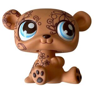Decorative Cartoon Bear Figurine With Floral Designs & Big Blue Eyes
